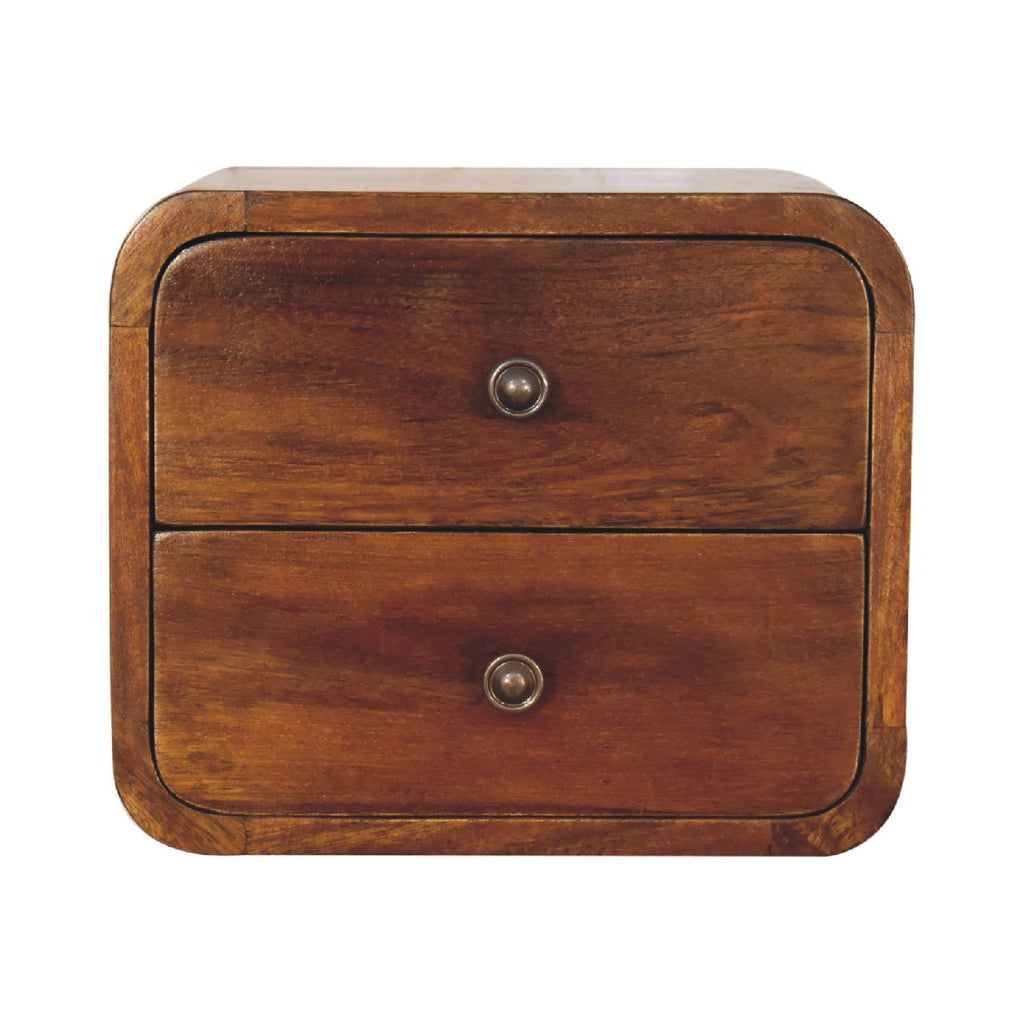 Solid Wood Floating Mini Nightstand, 2-Drawers, Chestnut
