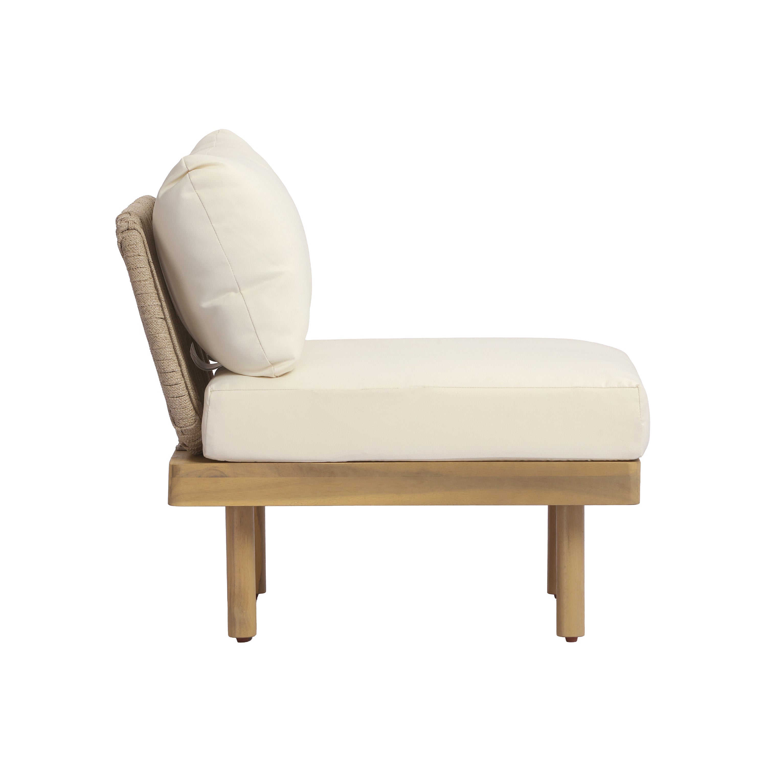 Acacia Wood Outdoor Armless Chair with Rope Back & Weather-Resistant Cushion