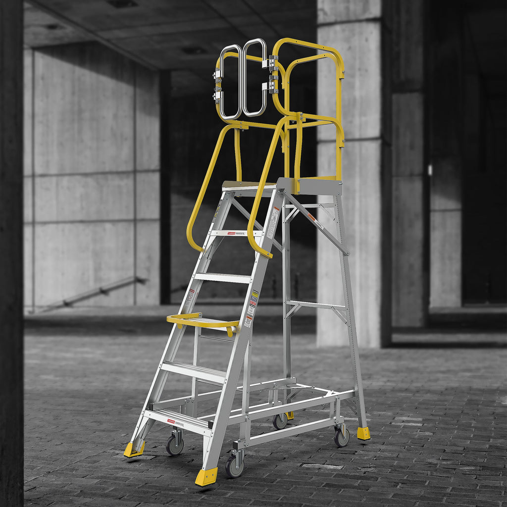 6 Step 375lbs Aluminum Rolling Platform Ladder