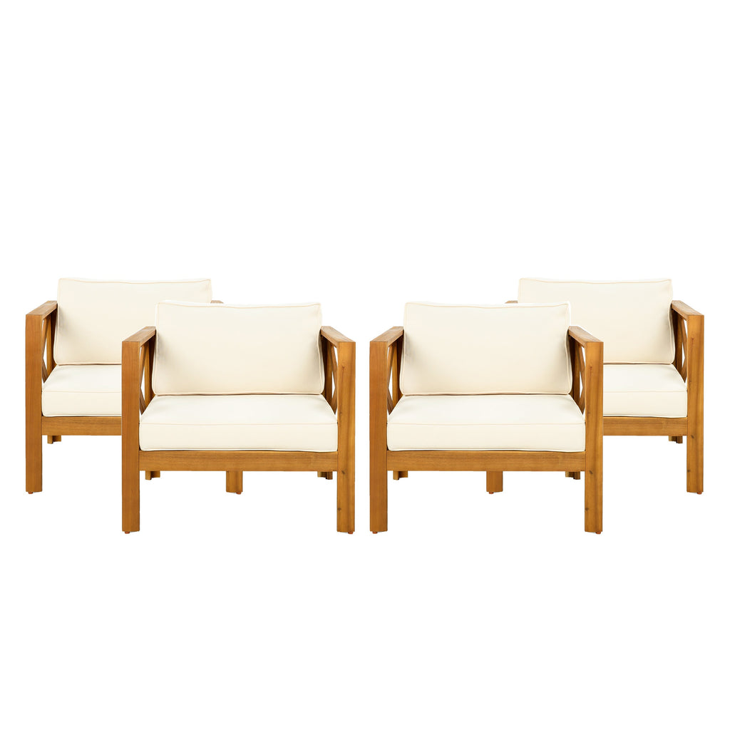 Patio Conversation Set with Foldable Acacia Wood Side Table and Cushions