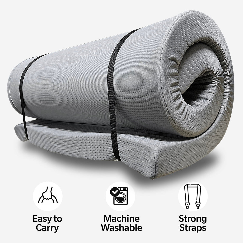 Memory Foam Camping Mattress With Water Resistant Zipper Cover - Gray