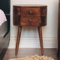 Solid Wood Mini Chestnut Rounded Nightstand, 2-Drawers, Nordic Legs