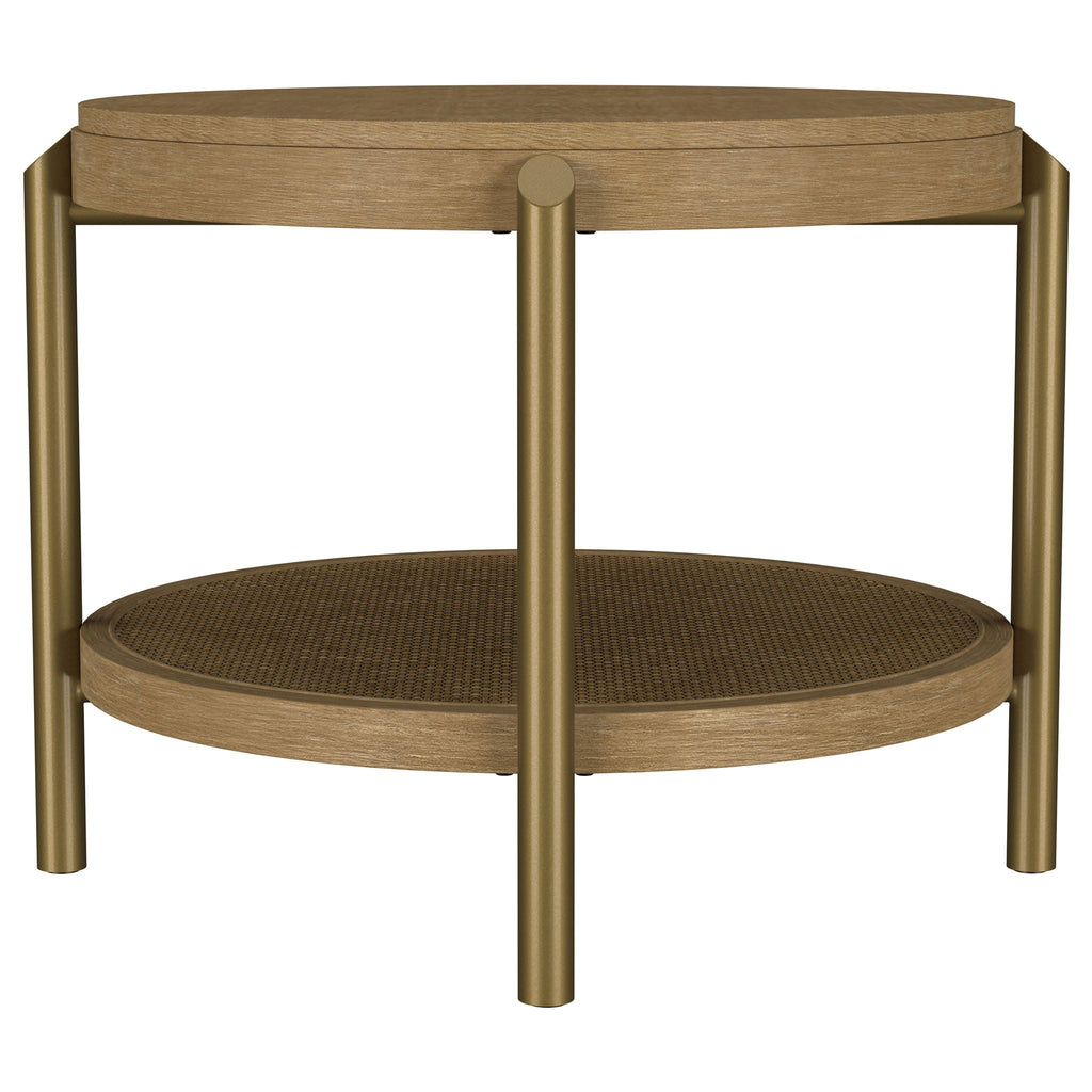 Arini Round End Side Table With Storage Shelf Sand Wash