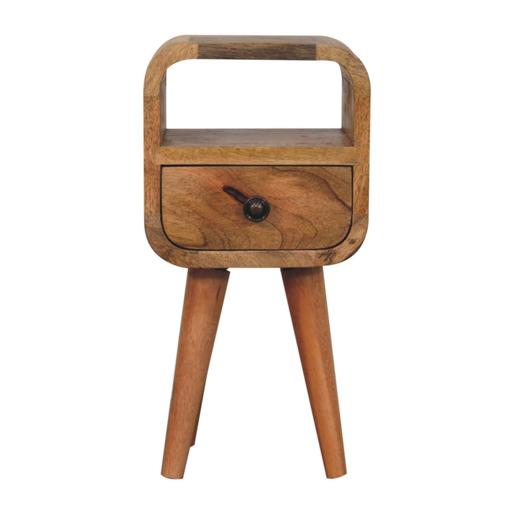 Solid Wood Extra Mini Oak-ish Curve Open Slot Nightstand