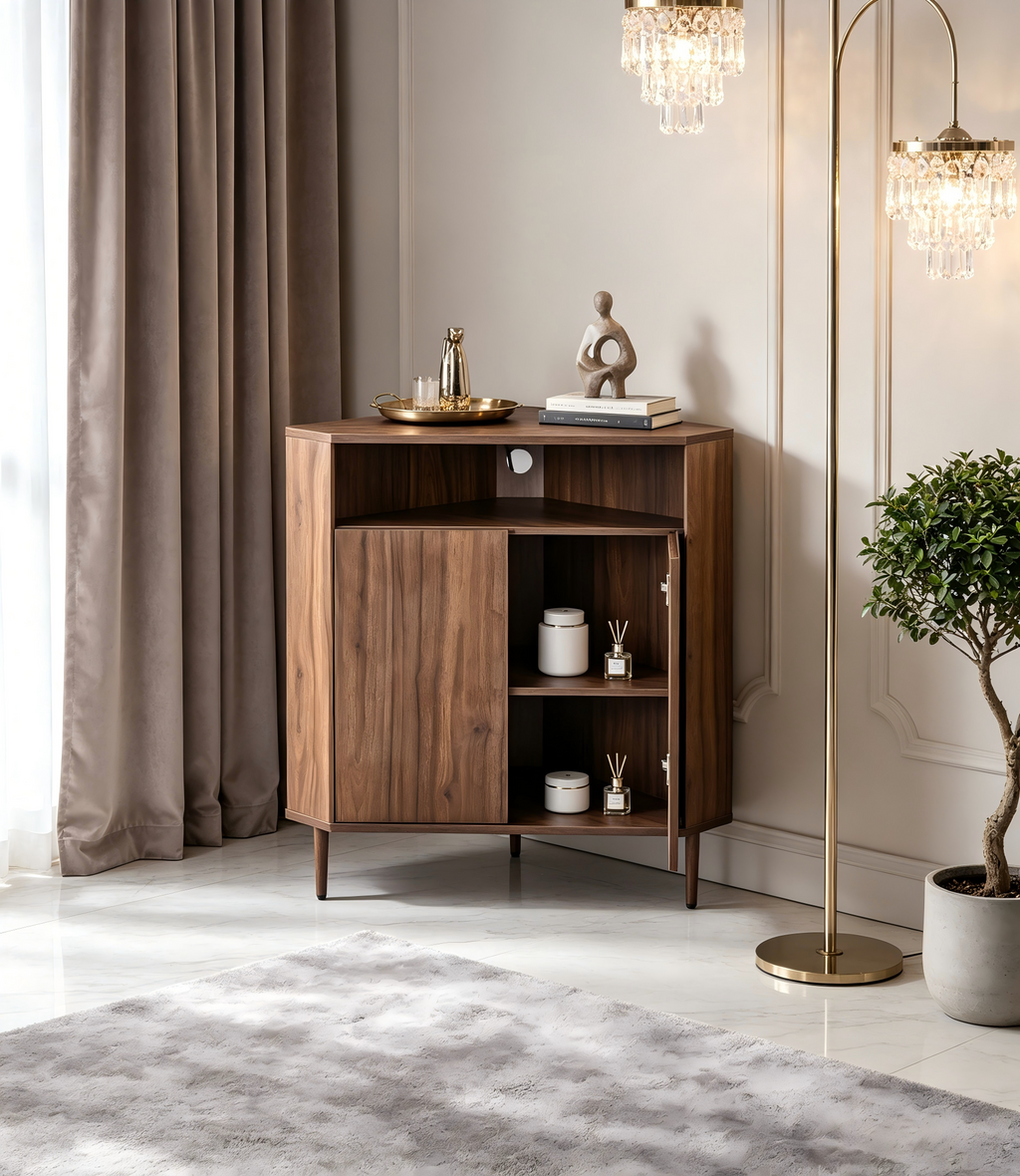 Modern Narrow Wooden Corner Storage Cabinet