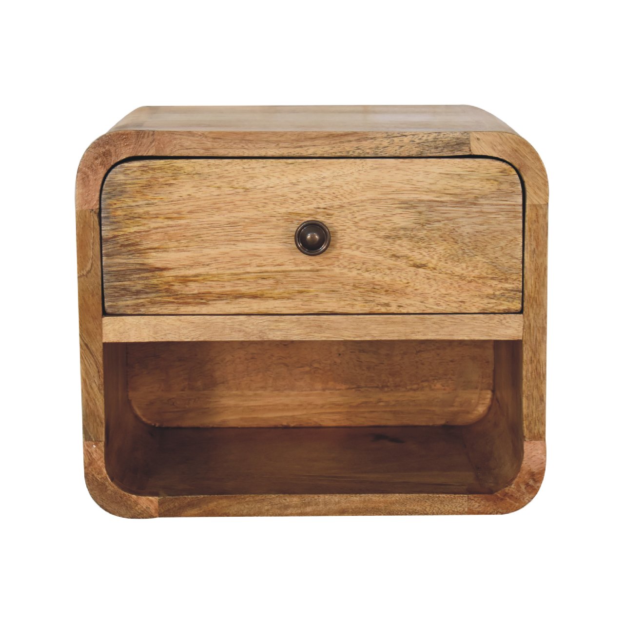 Solid Wood Mini Oak-ish Floating Open Bedside, 1-Drawer