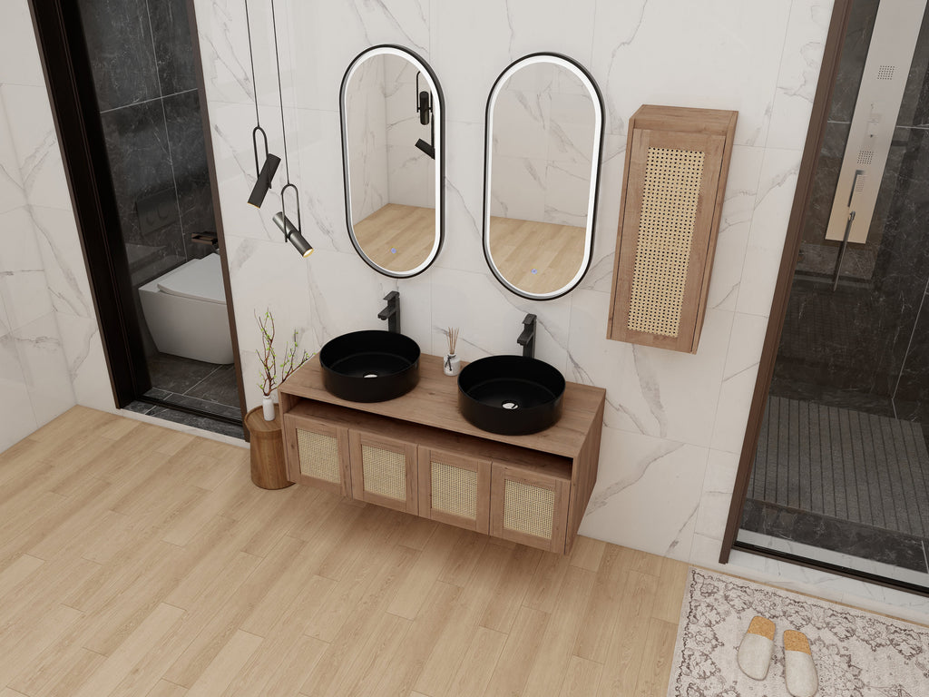 48" Bathroom Vanity with Ceramic Art Sink and Side Cabinet
