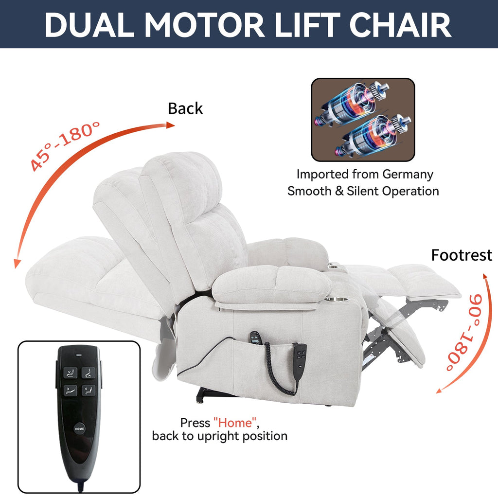 Beige Dual Motor Infinite Position Power Lift Recliner Chair