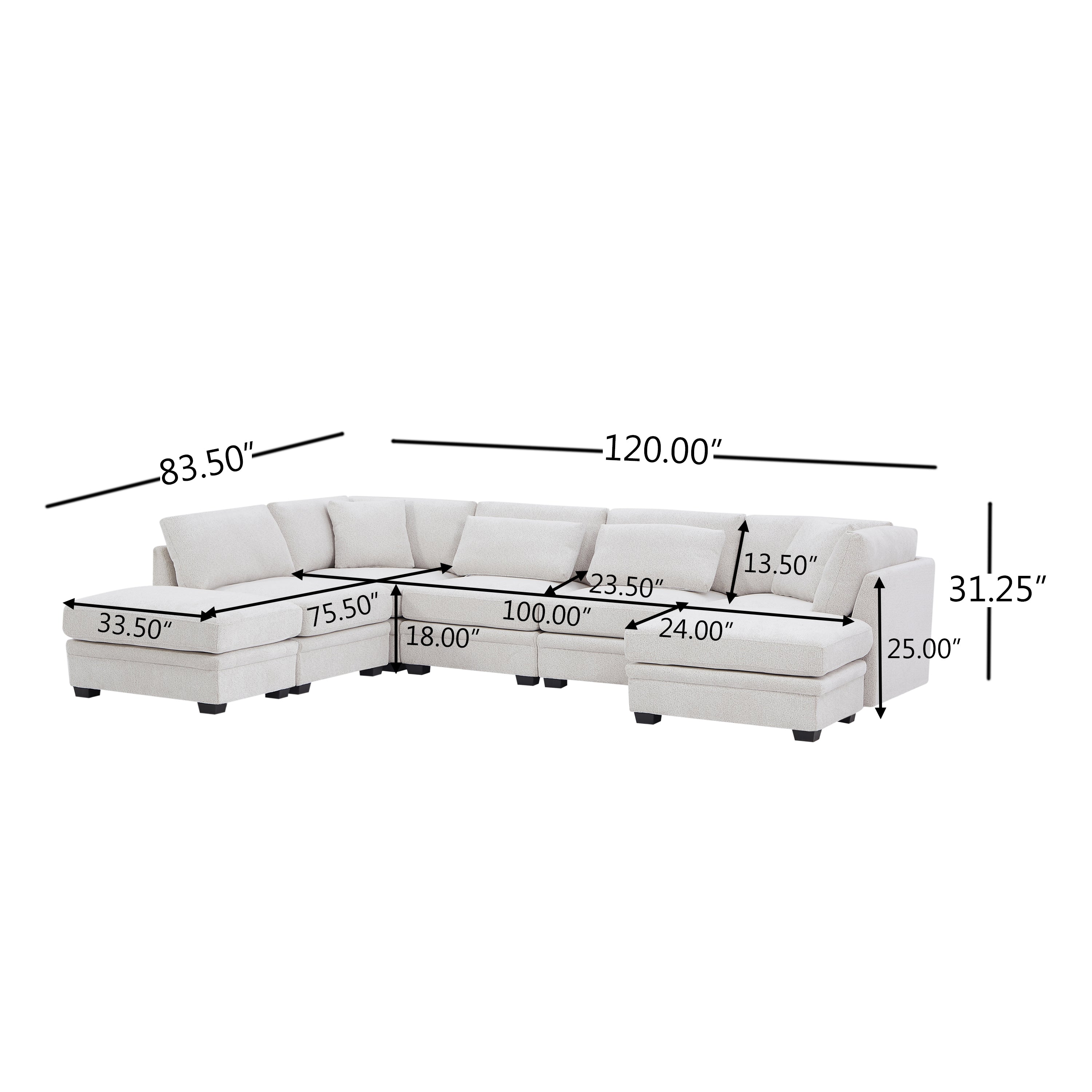 7-Piece Reversible Modular Corner Sectional Sofa - Beige