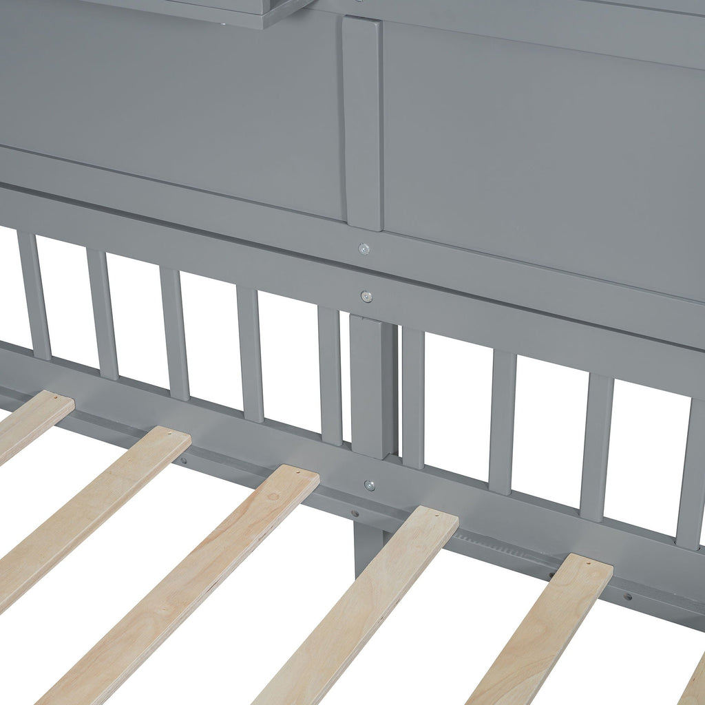 House Bed With Shelves, Window And Sparkling Light Strip On The Roof