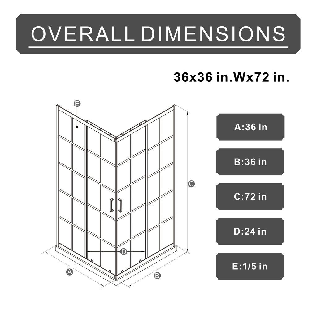 Goodyo Corner Shower Door - 36" D x 36" W x 72" H