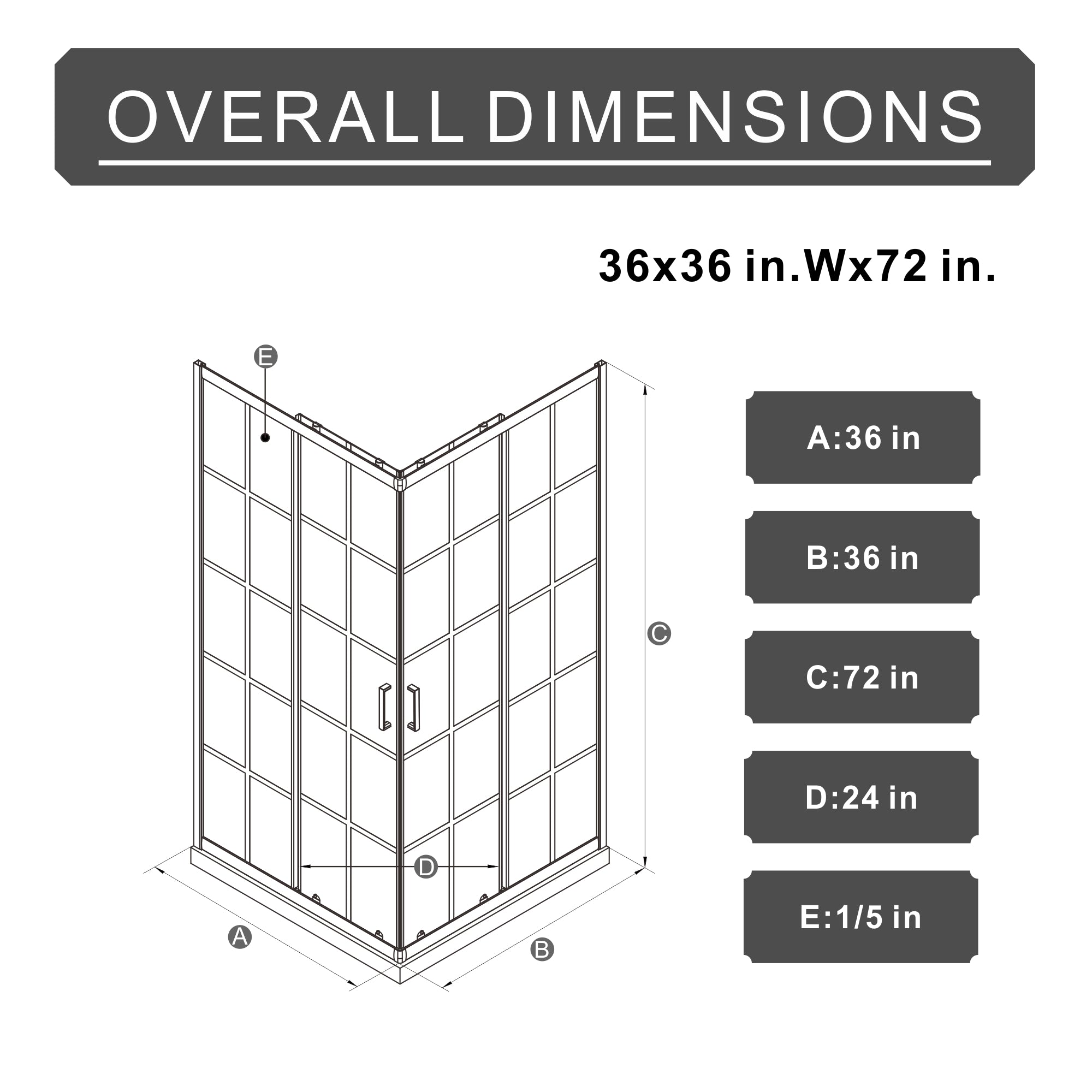 Goodyo Corner Shower Door - 36" D x 36" W x 72" H
