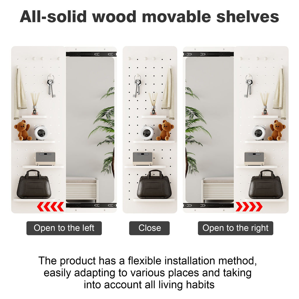 Wall Mounted Full Length Mirror With Shelf And Hook