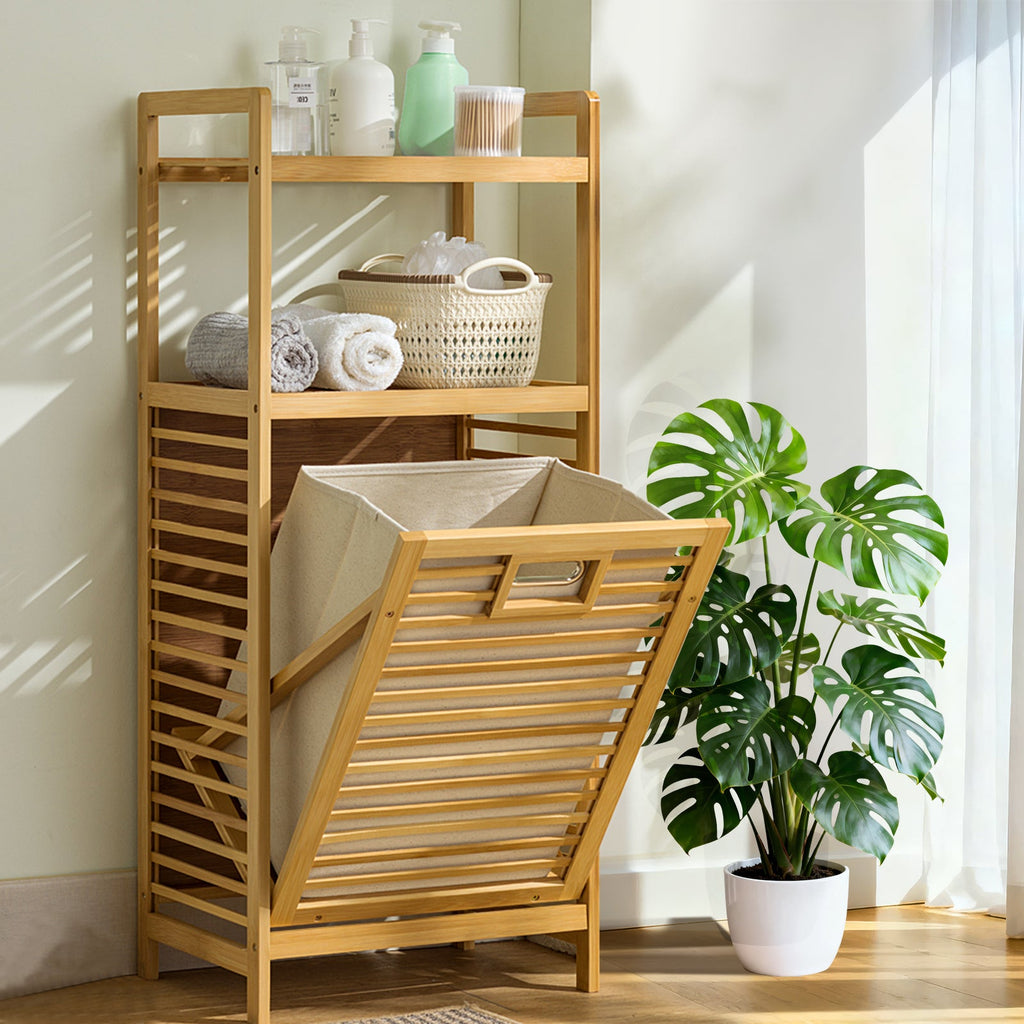 Laundry Hamper with 2-Tier Shelves & Tilt-Out Basket