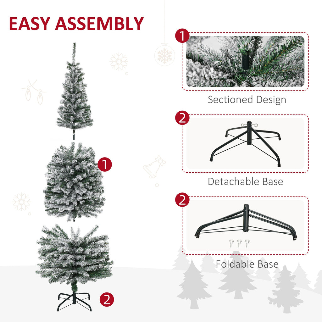HOMCOM 6' Tall Unlit Snow-Flocked Slim Artificial Christmas Tree