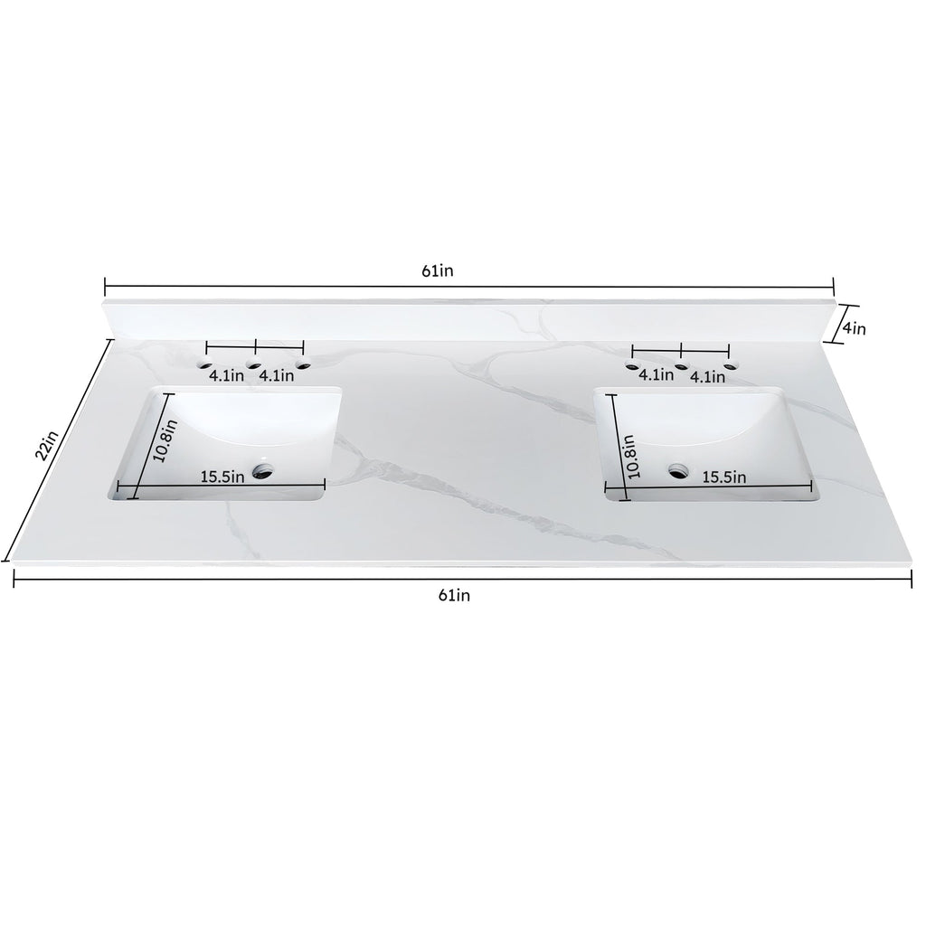 61-Inch Quartz Double Bathroom Vanity Top