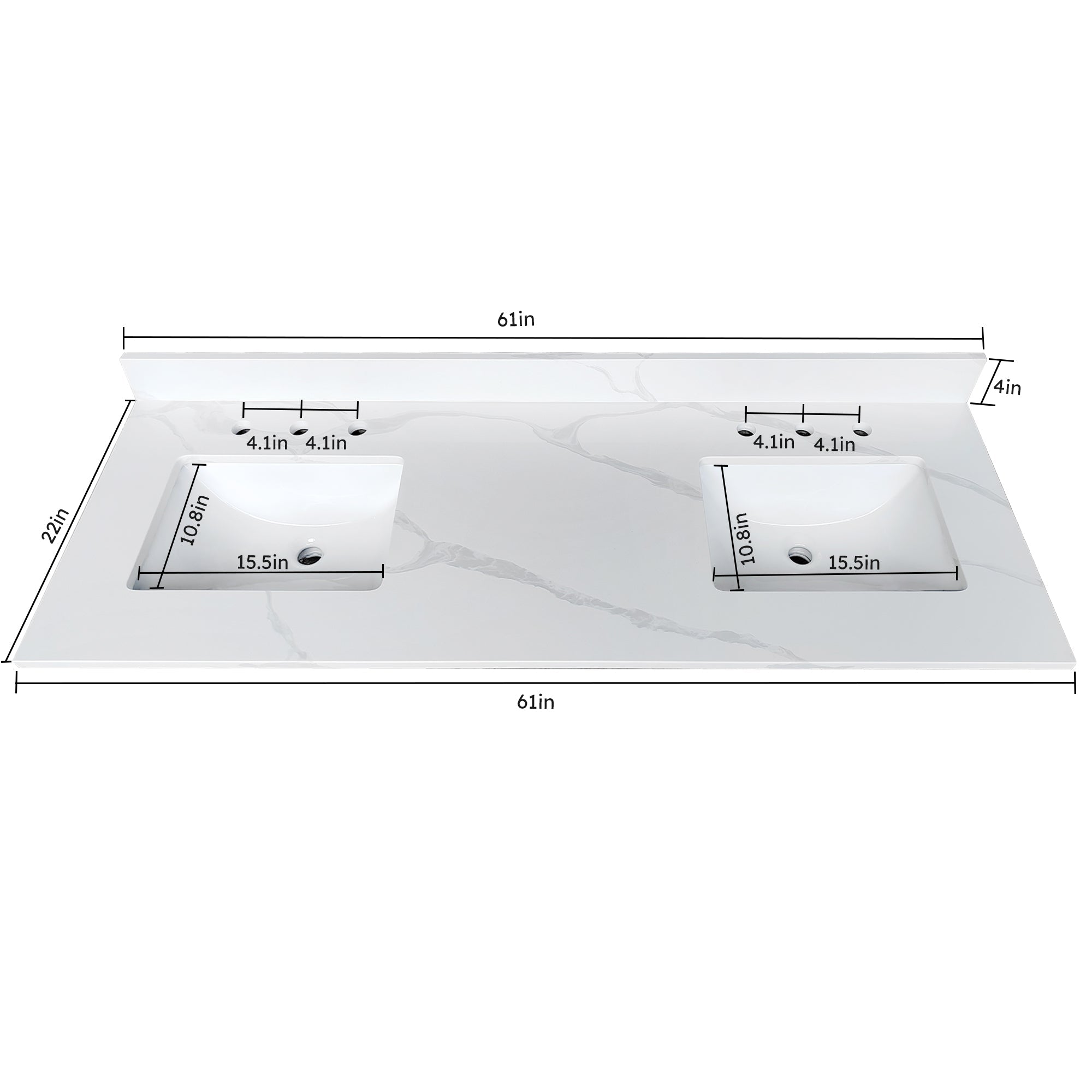 61-Inch Quartz Double Bathroom Vanity Top