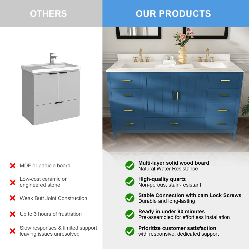 60" Solid Wood Bathroom Vanity with Double Sinks