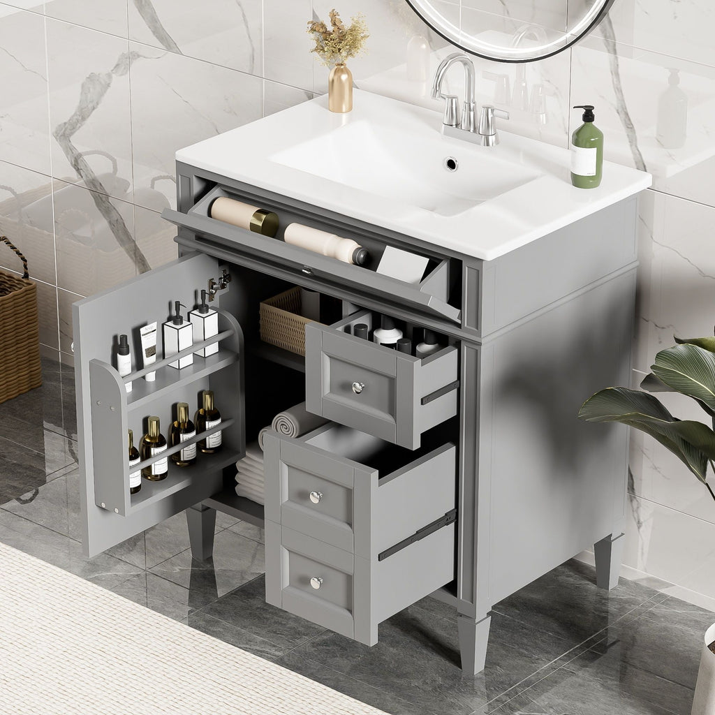 Bathroom Vanity With Top Sink, 2 Drawers & Tip Out Drawer