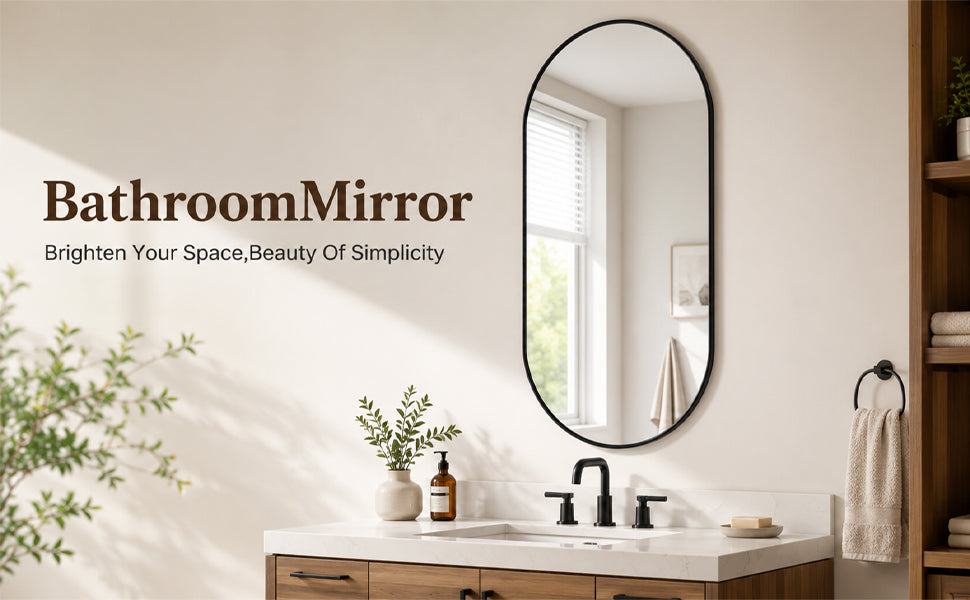 Black PVC Frame Mirror 18X40 Inch