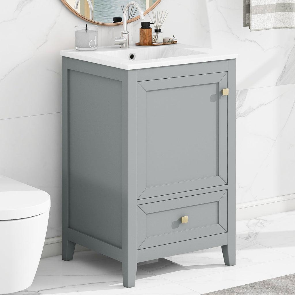 20" Bathroom Vanity with Sink, Storage Rack, and Soft Closing Door - Grey