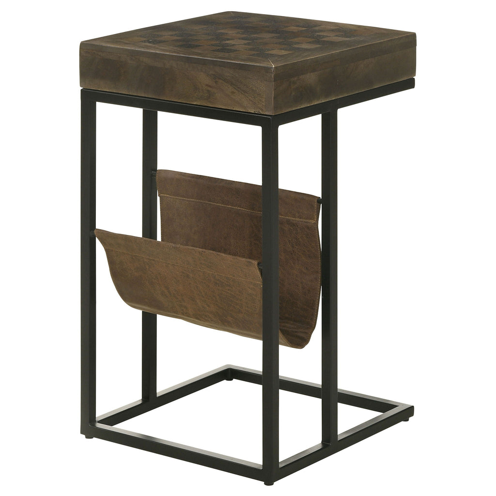 Checkmate - 1 Drawer Side Table With Carved Chess Board - Brown