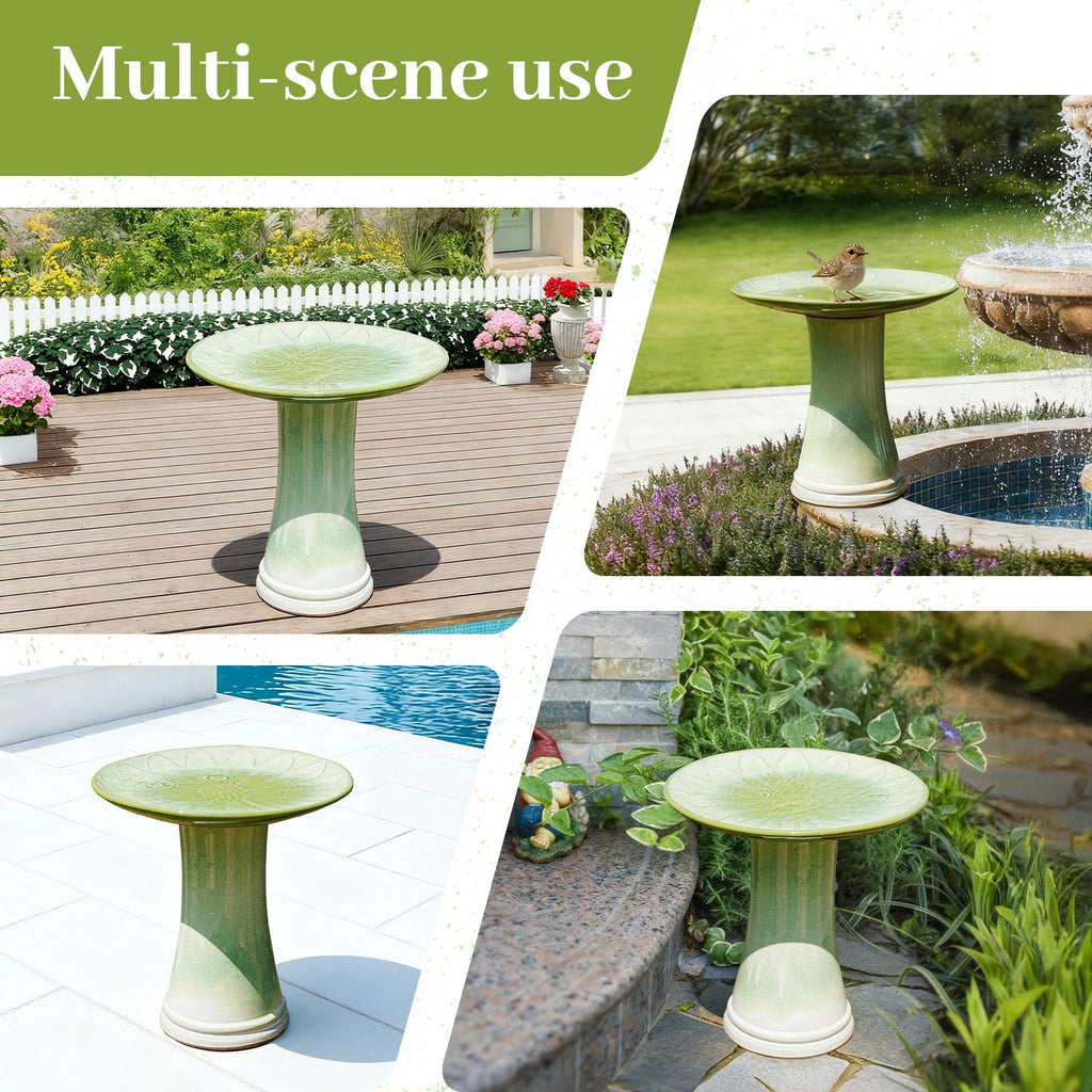 Handmade Glazed Ceramic Bird Bath with Daisy Petal Embossed Tray