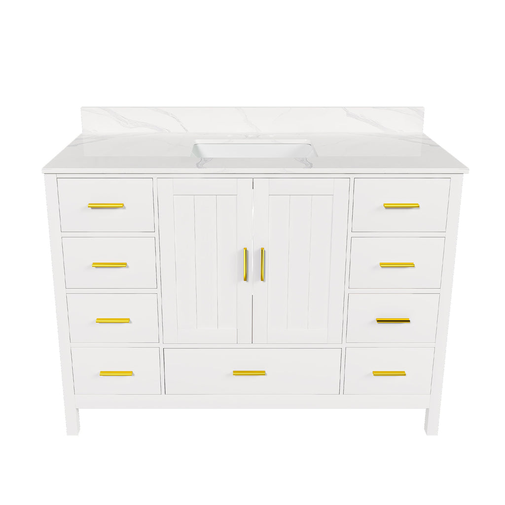 48" Modern Solid Wood Bathroom Vanity with Sink, 49" Carrara