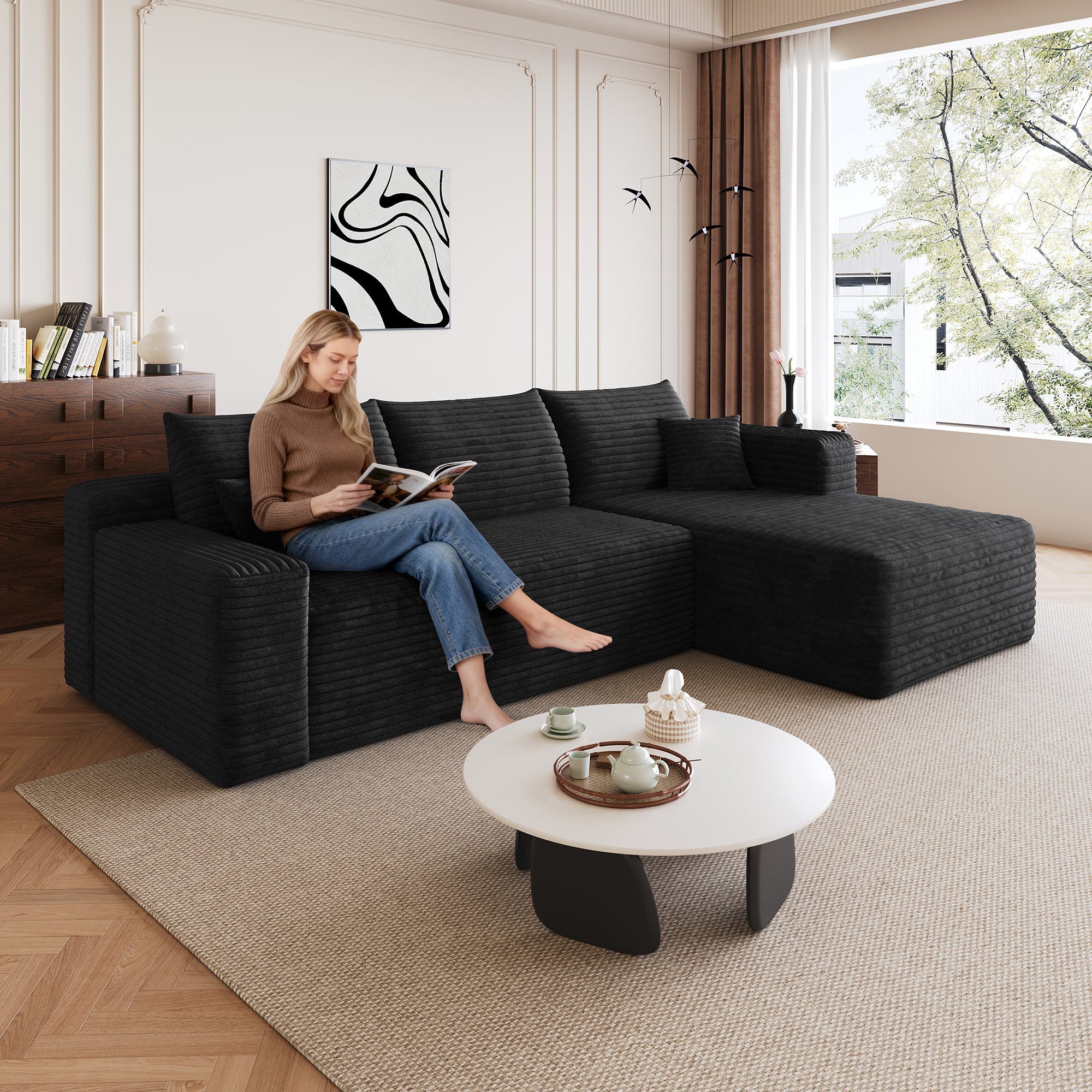 95" Cloud Sectional Sofa, Modern Minimalist Upholstered Couch