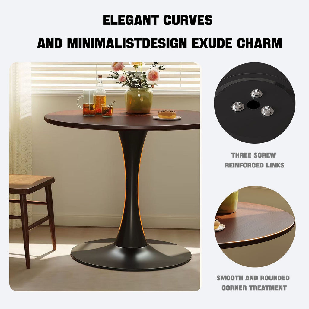 Walnut Color Round Dining Table - Modern Design