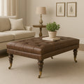 Solid Wood Buffalo Leather Upholstered Ottoman