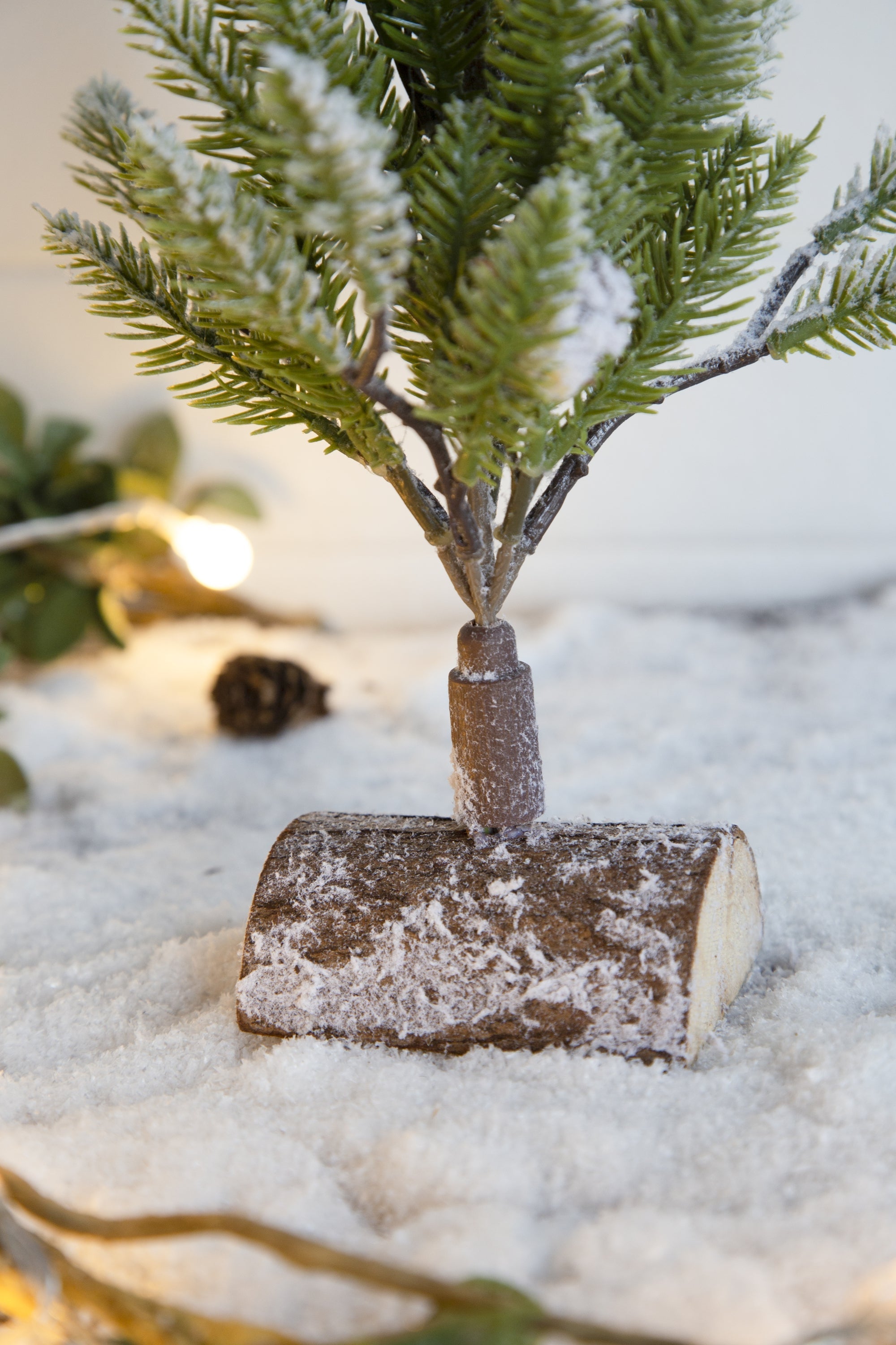 Set of 2, 13.5" Christmas PVC Tree On Wood Base With Snow