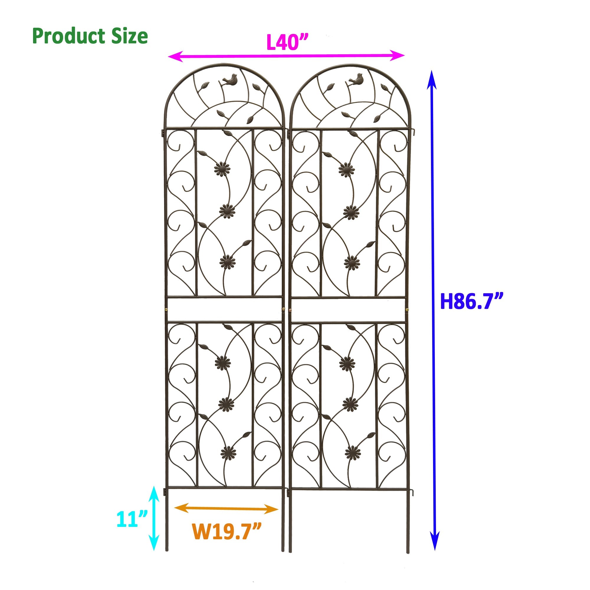 2 Pack Metal Garden Trellis 86.7" x 19.7"