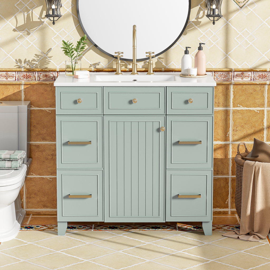36" Green Bathroom Vanity with Ceramic Sink