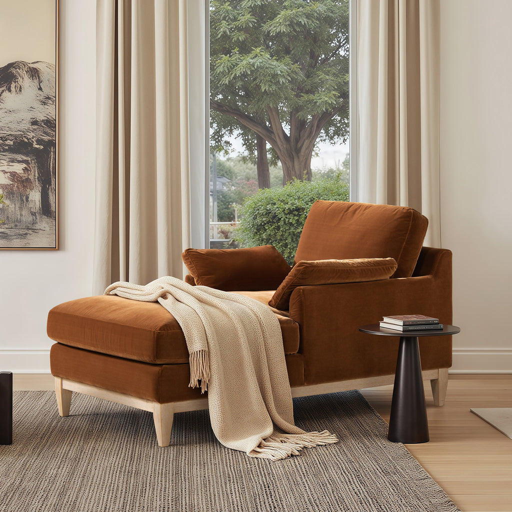 Pasadena Modern Farmhouse Chaise Lounge Chair, Burnt