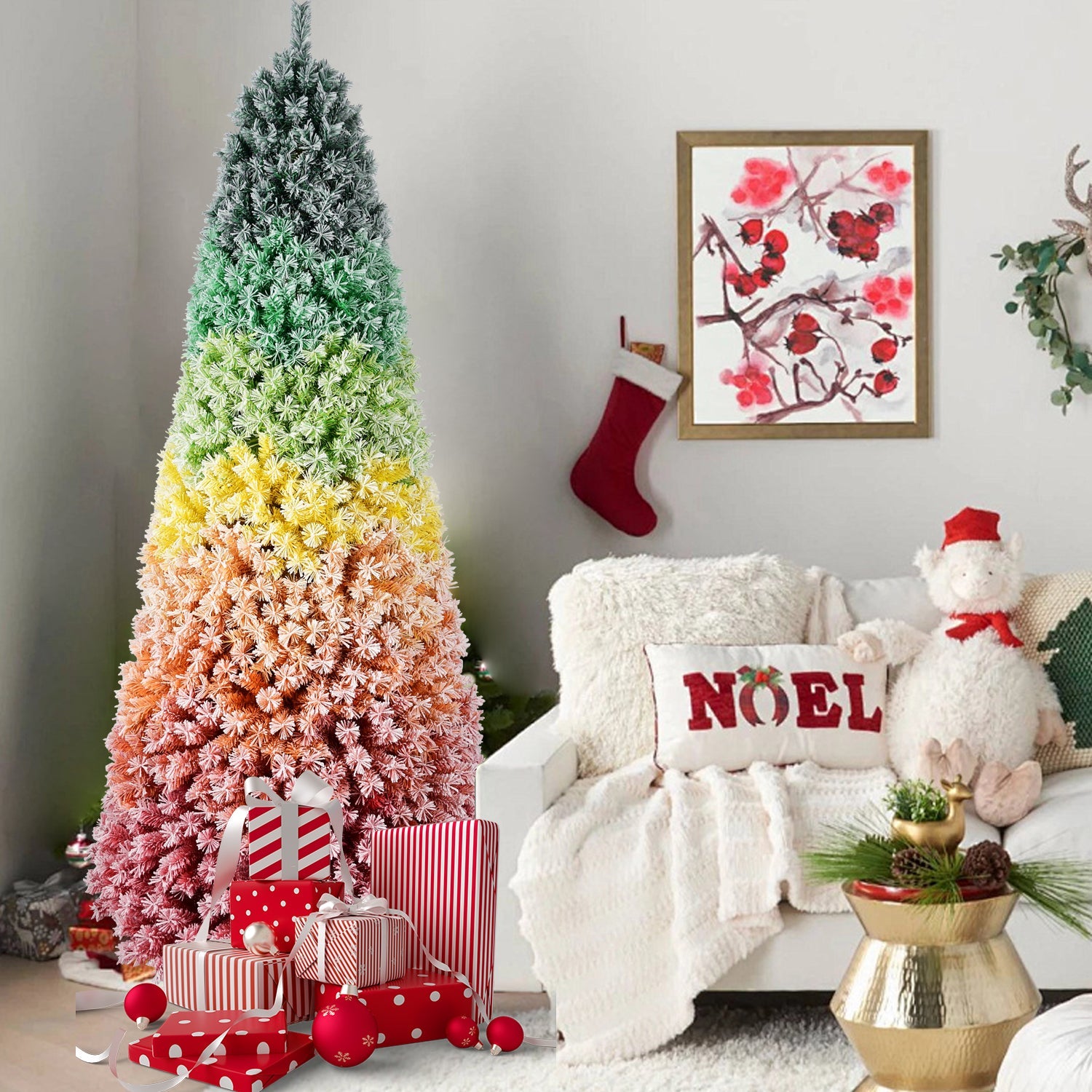 6ft Rainbow Gradient Flocked PVC Christmas Tree