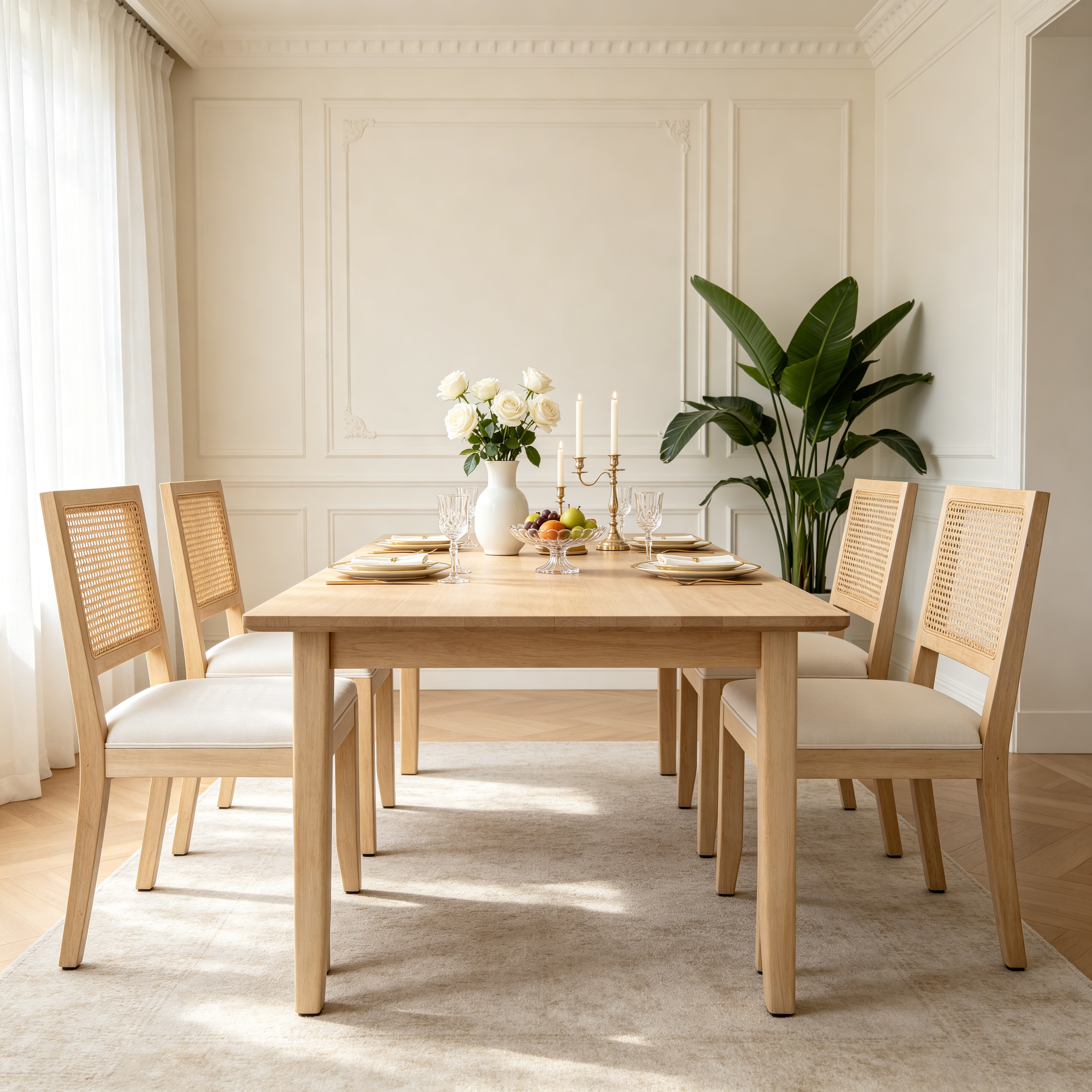 Farmhouse Rattan Dining Chairs Set of 2
