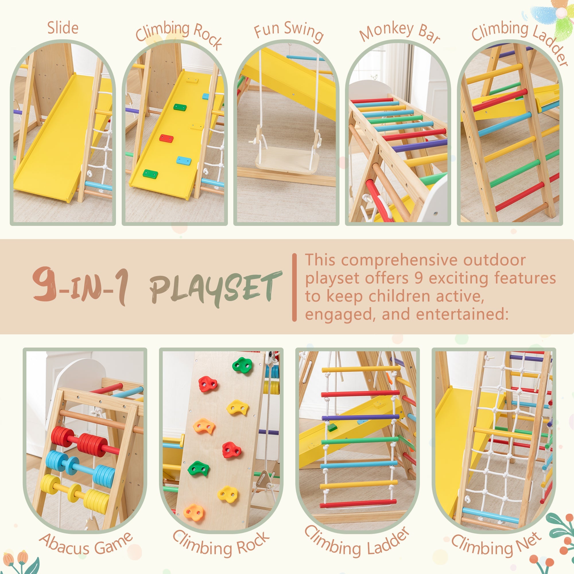 9-in-1 Foldable Kids Climbing Frame & Slide