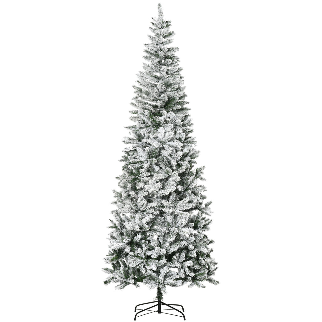 HOMCOM 9ft Unlit Snow-Flocked Slim Pine Artificial Christmas Tree