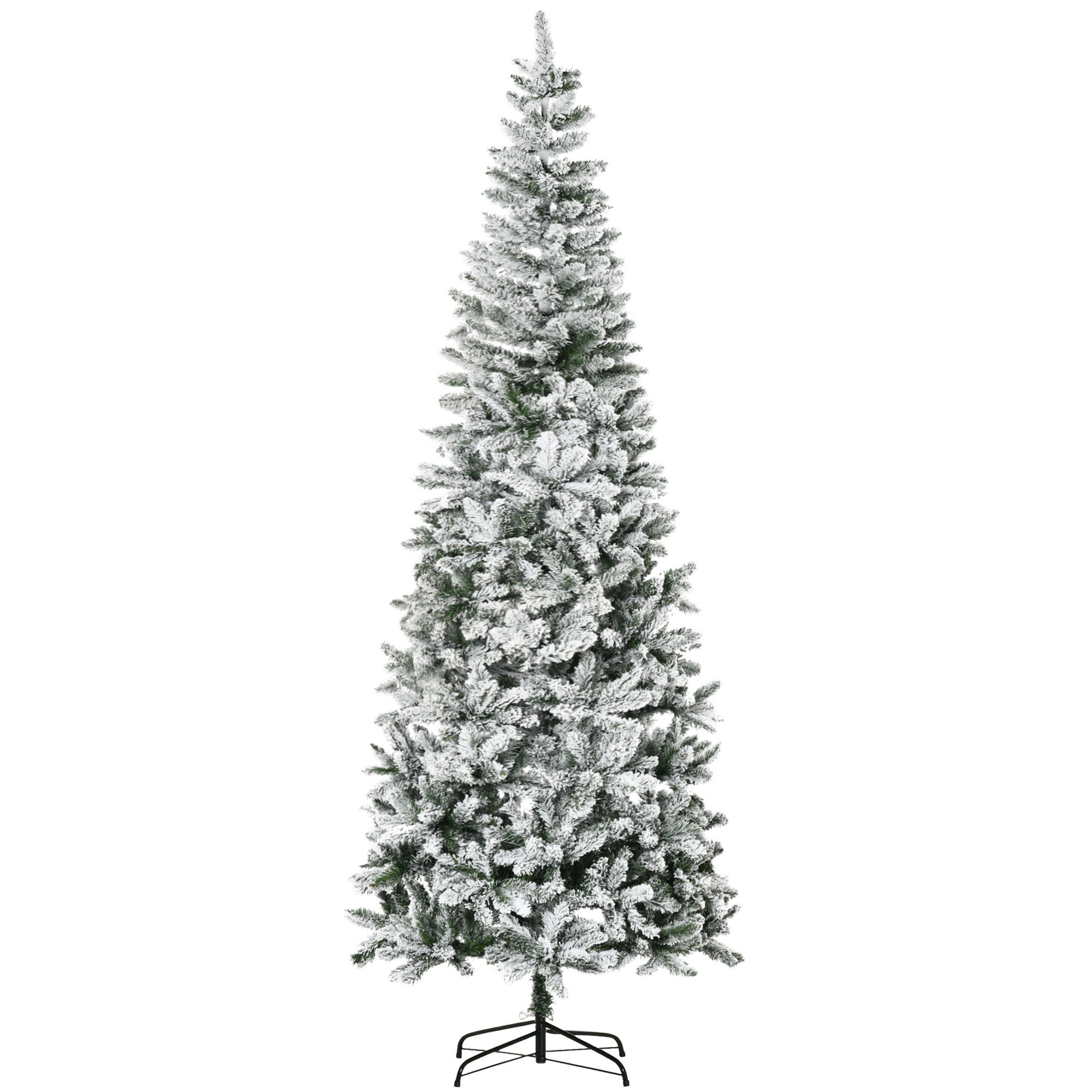 HOMCOM 9ft Unlit Snow-Flocked Slim Pine Artificial Christmas Tree