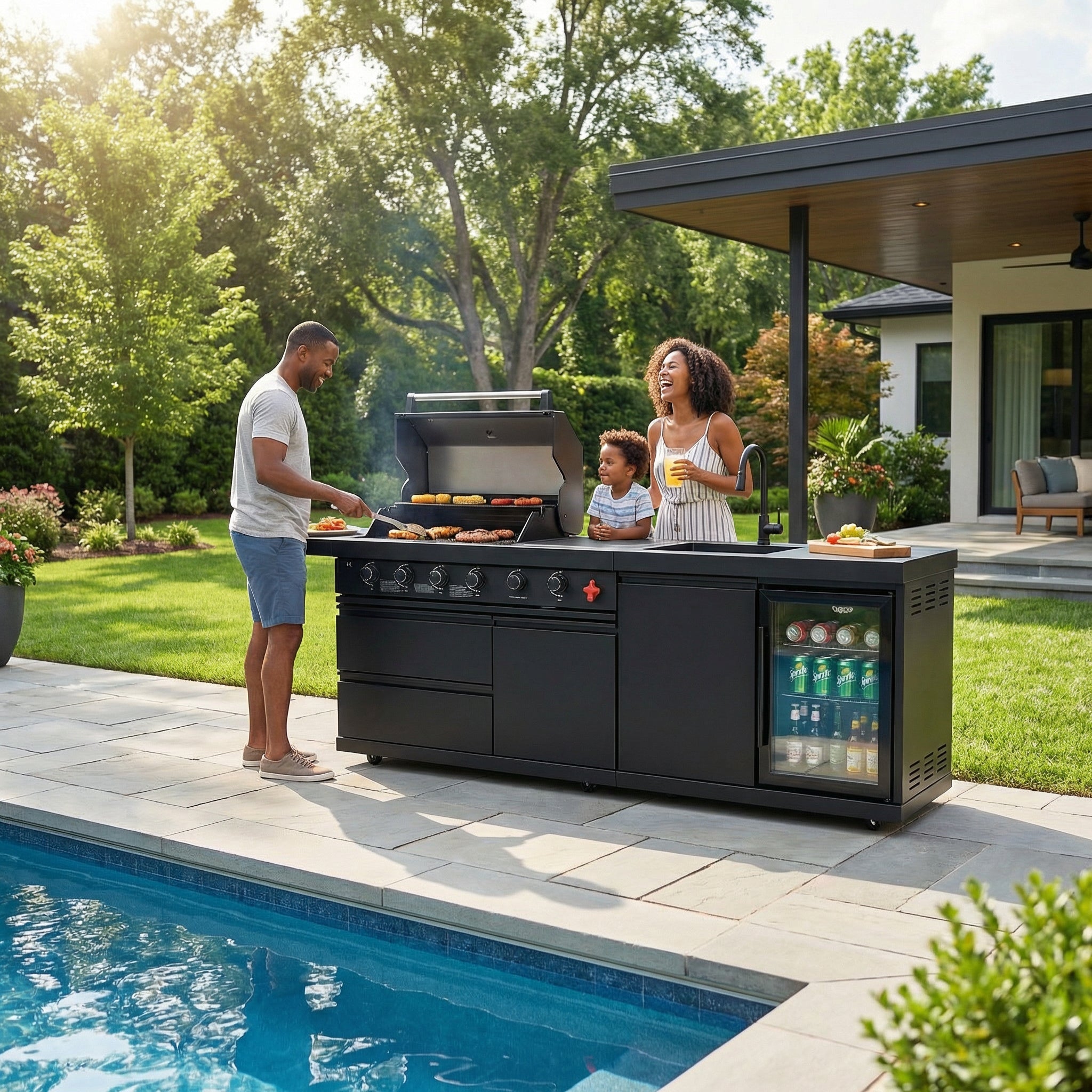 84-Inch Deluxe Stainless Steel Gas Outdoor Kitchen Barbecue Island Grill
