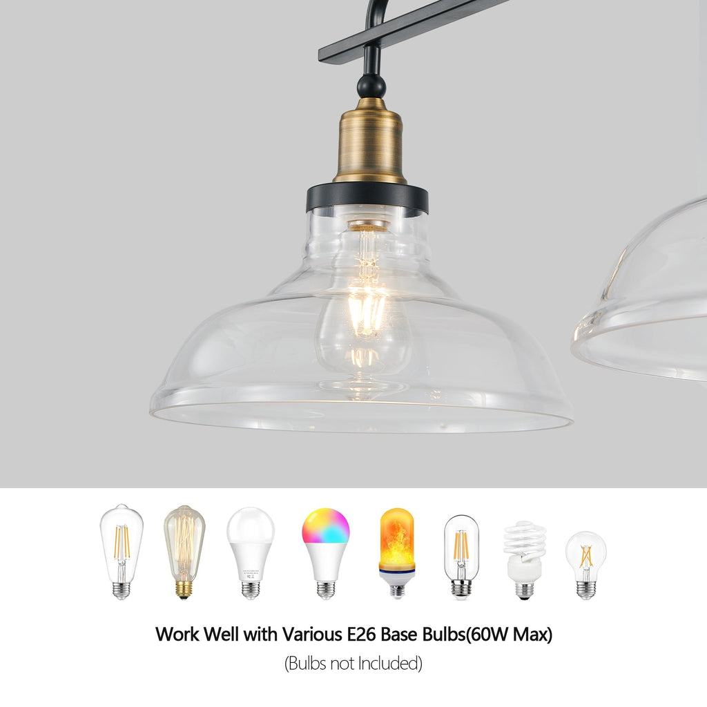 Industrial 3-Light Pendant Chandelier with Clear Glass Shades
