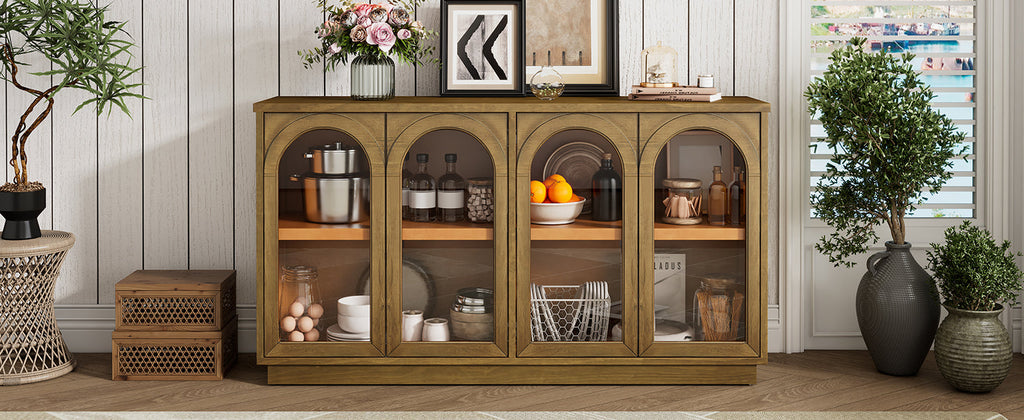 TREXM 4-Door Large Storage Buffet Cabinet with Glass Doors