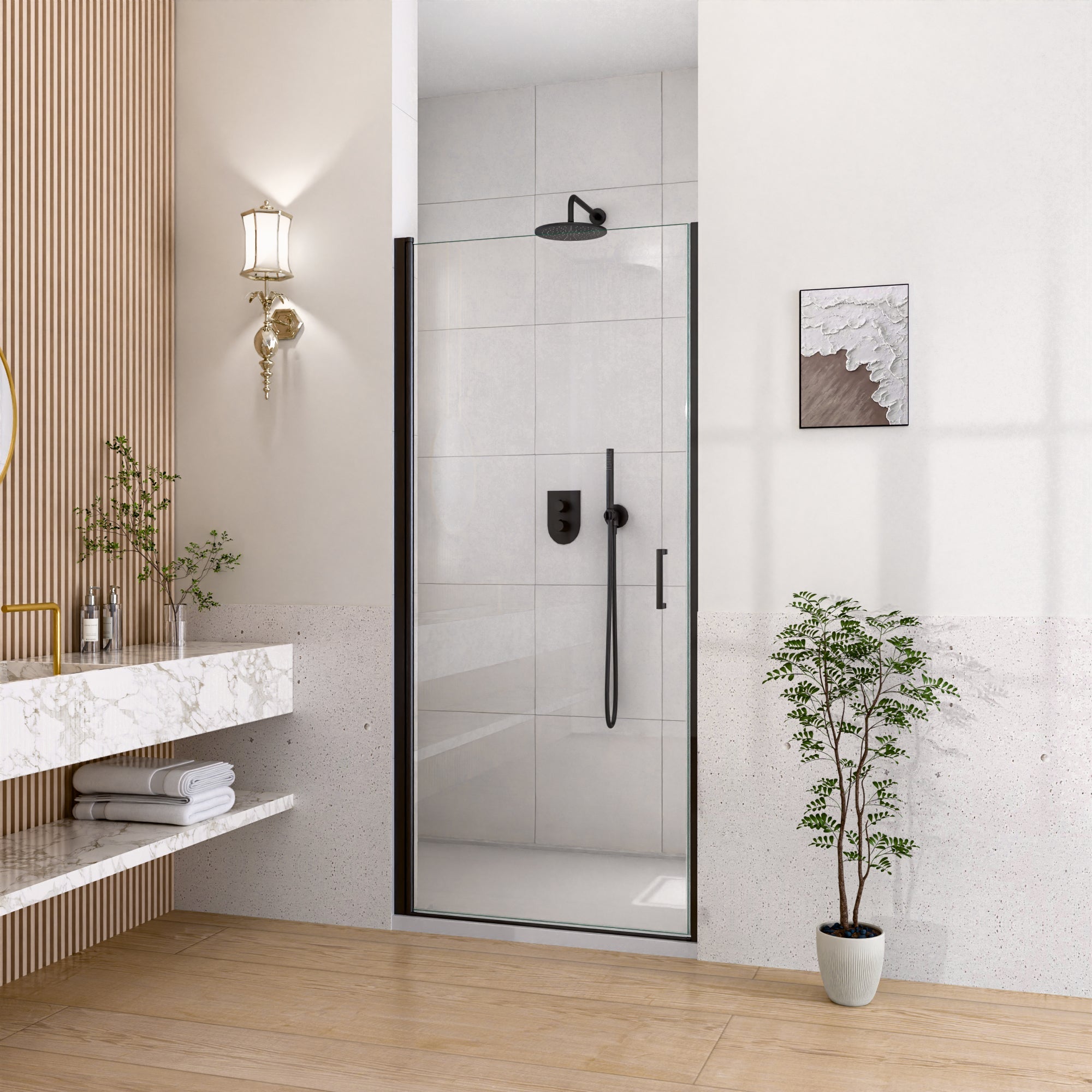 24" W x 72" H Semi-Frameless Circular Pivot Shower Door in Matte Black