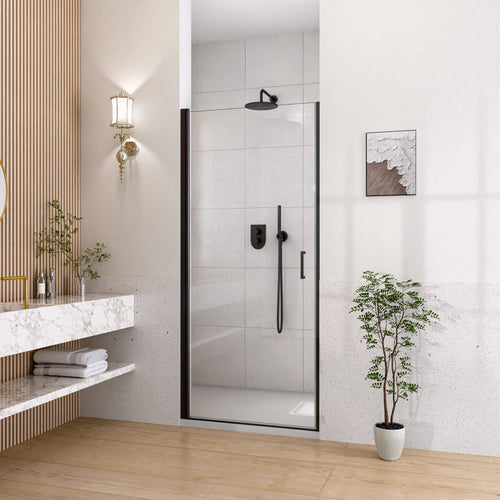 24" W x 72" H Semi-Frameless Circular Pivot Shower Door in Matte Black