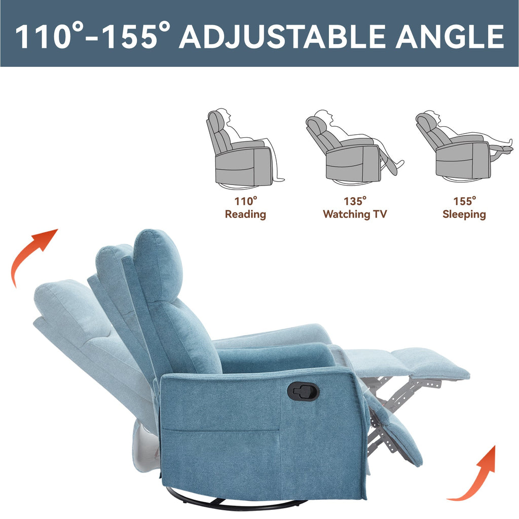 Heat Massage Manual Recliner Chair with Rocker and Swivel in Fabric for Living Room