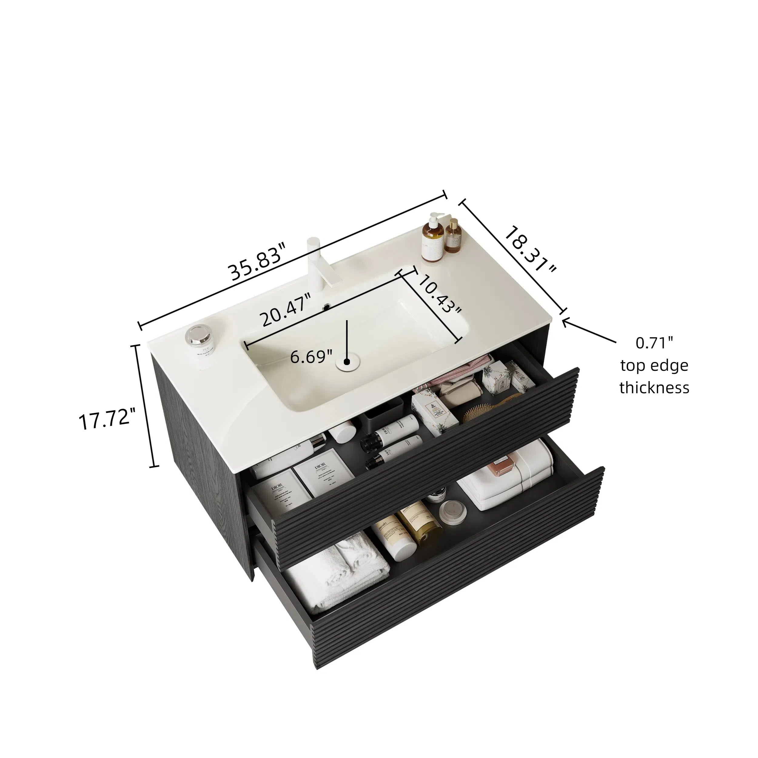 BRON 36" Bathroom Vanity with Sink, Modern Wall-Mounted Floating Cabinet