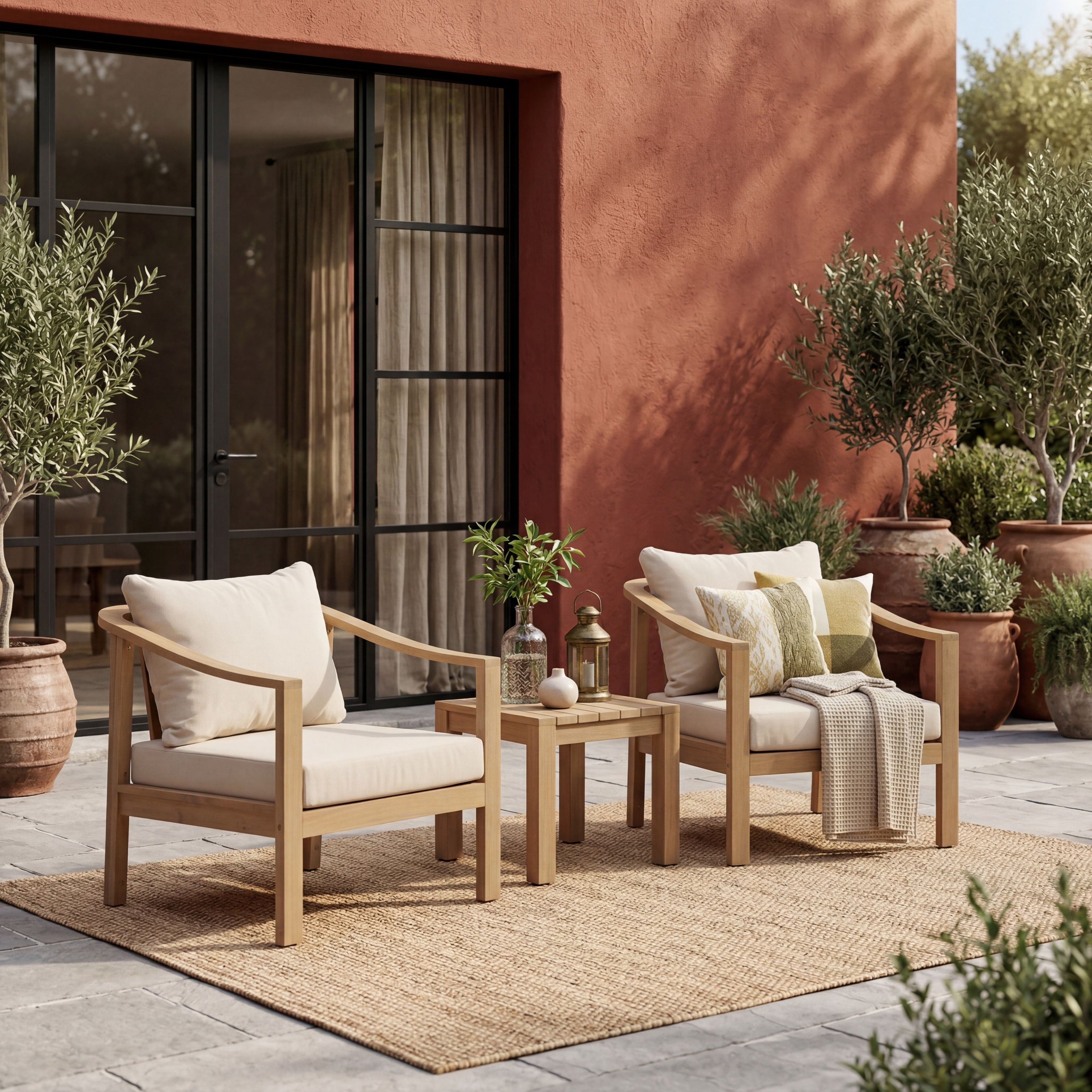 Acacia Wood Patio Furniture Club Chair Set of 2