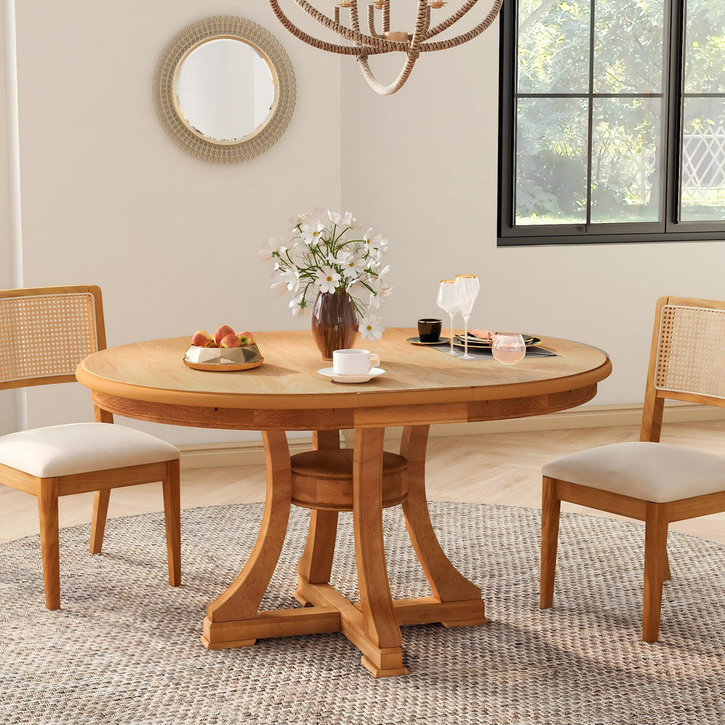 Extendable Round Rubber Wood Dining Table