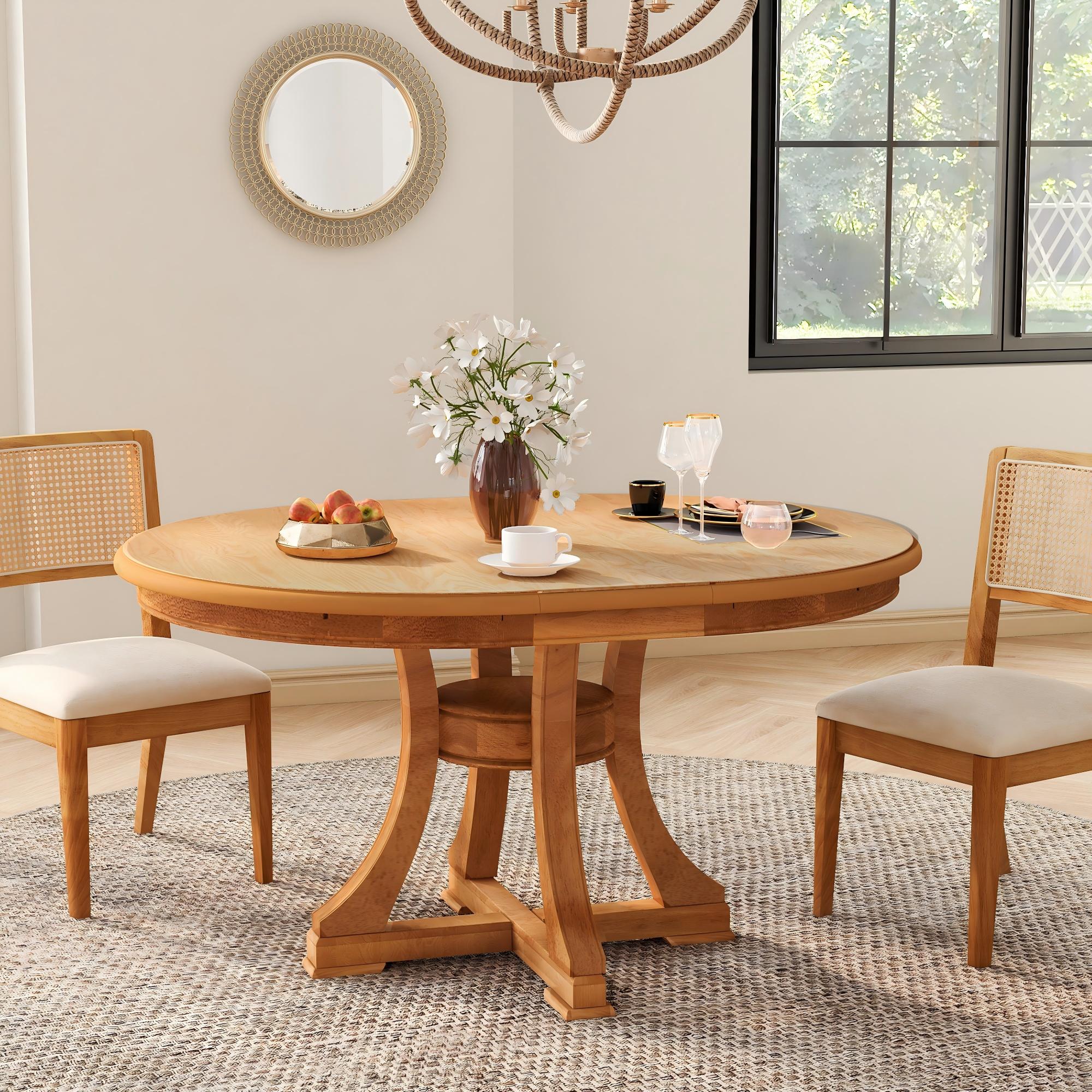 Extendable Round Rubber Wood Dining Table